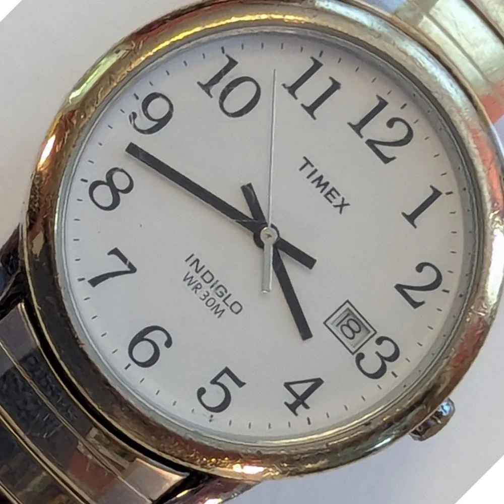 Vtg Timex Indiglo Watch Silver Gold Two Tone Expansion Band Mens OS
